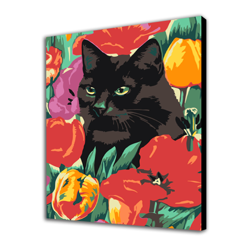 Cat In Tulips
