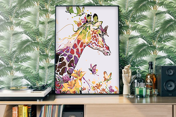 Giraffe and Butterflies