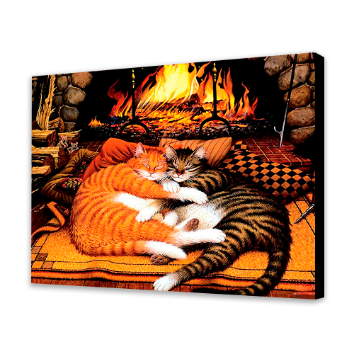 Cats by the Fireplace
