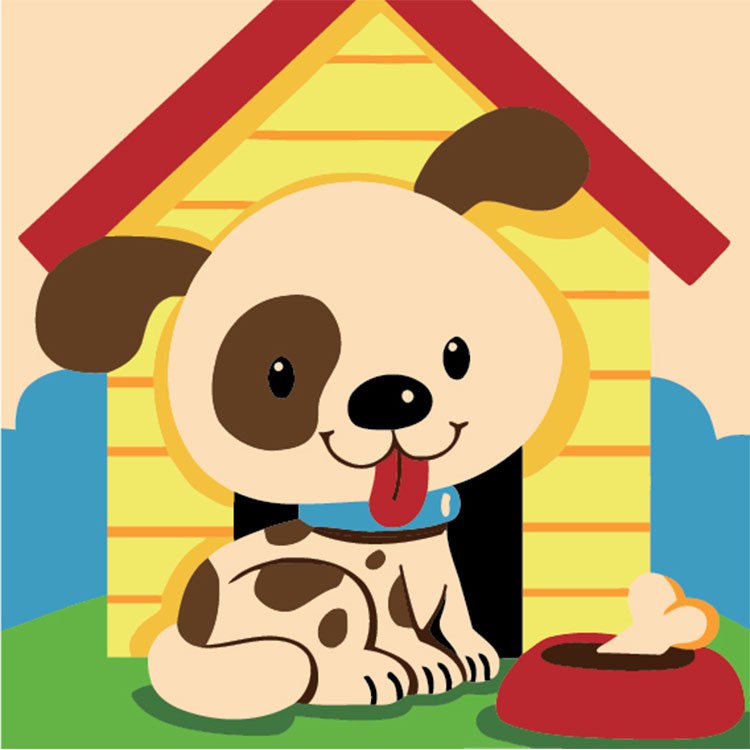 Bim Puppy paint by numbers painting on display