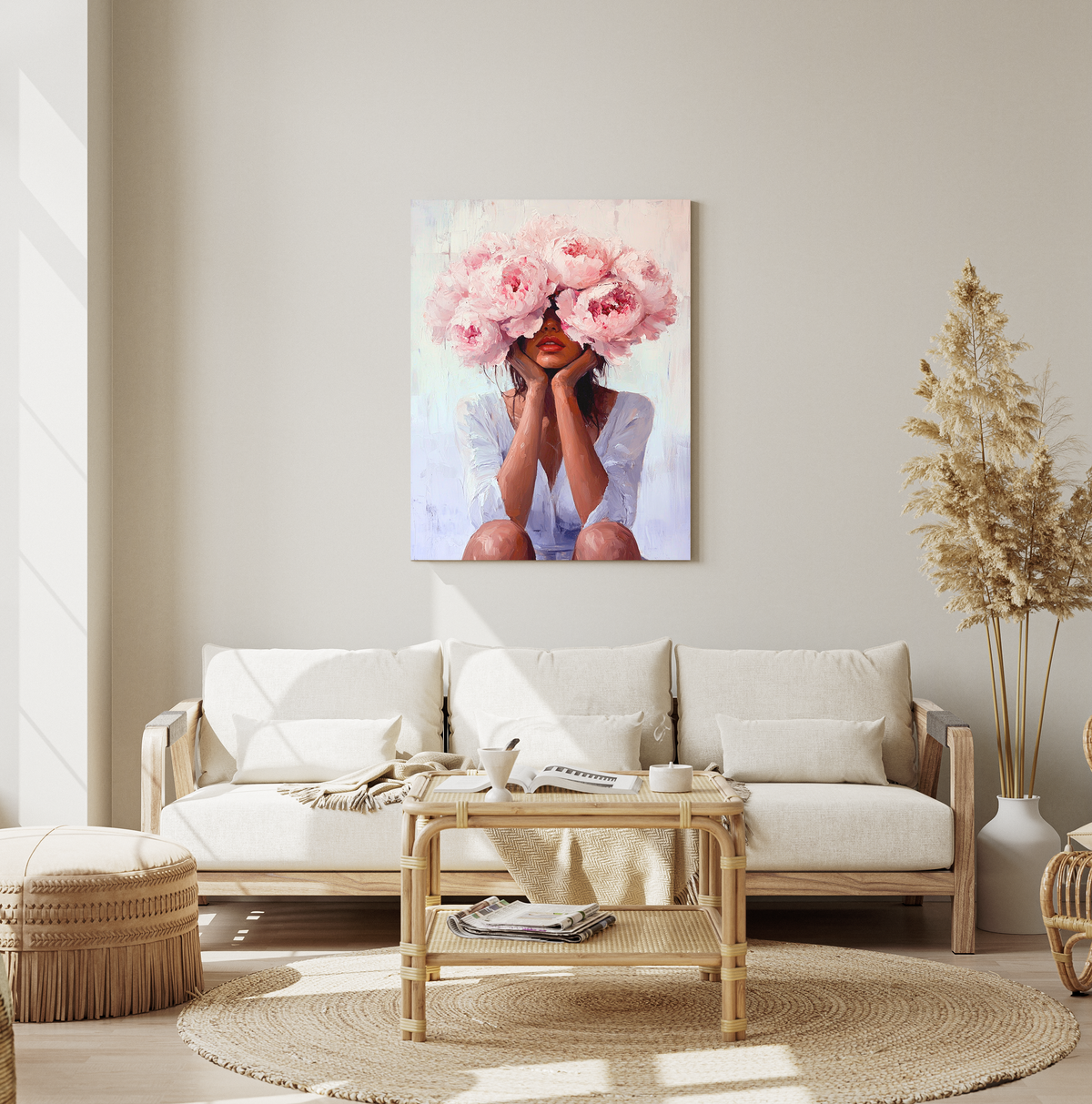 Peony Daydreams paint by numbers painting displayed as wall art