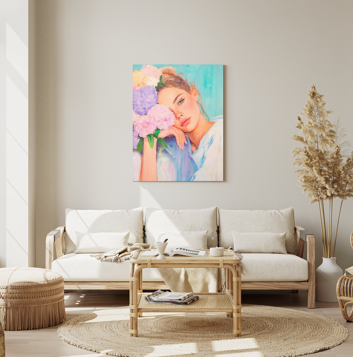 Soft Reflections paint by numbers painting displayed in a bright room