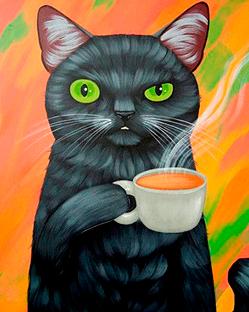 Cat Drinking Coffee